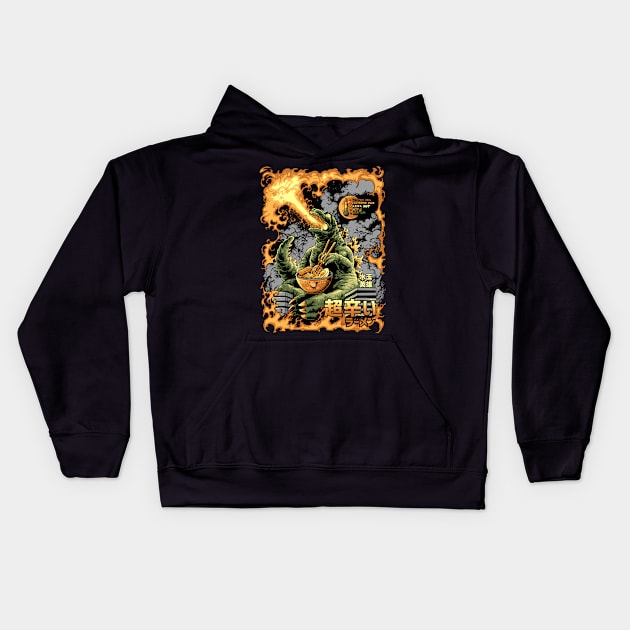 Ramen Zilla Hell Level Kids Hoodie by polkadothero